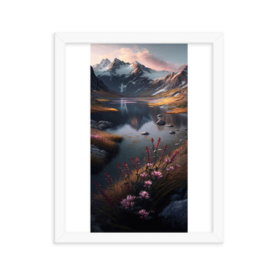 Berge, Bergsee und Blumen - Premium Poster mit Rahmen berge xxx 27.9 x 35.6 cm