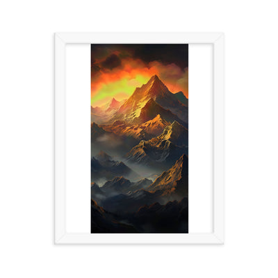 Wunderschöne Himalaya Gebirge im Nebel und Sonnenuntergang - Malerei - Premium Poster mit Rahmen berge xxx 27.9 x 35.6 cm