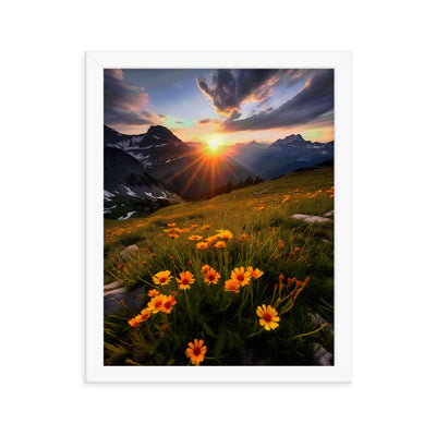 Gebirge, Sonnenblumen und Sonnenaufgang - Premium Poster mit Rahmen berge xxx 27.9 x 35.6 cm
