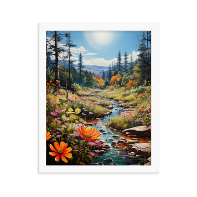 Berge, schöne Blumen und Bach im Wald - Premium Poster mit Rahmen berge xxx 27.9 x 35.6 cm