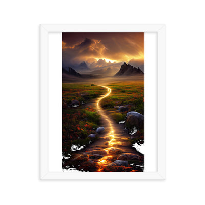 Landschaft mit wilder Atmosphäre - Malerei - Premium Poster mit Rahmen berge xxx 27.9 x 35.6 cm