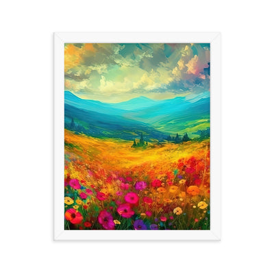 Berglandschaft und schöne farbige Blumen - Malerei - Premium Poster mit Rahmen berge xxx 27.9 x 35.6 cm