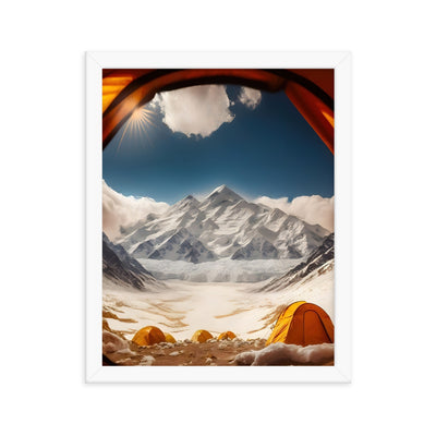 Foto aus dem Zelt - Berge und Zelte im Hintergrund - Tagesaufnahme - Premium Poster mit Rahmen camping xxx 27.9 x 35.6 cm