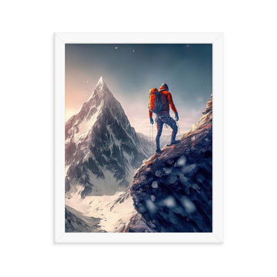 Bergsteiger auf Berg - Epische Malerei - Premium Poster mit Rahmen klettern xxx 27.9 x 35.6 cm