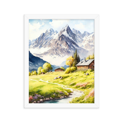 Epische Berge und Berghütte - Landschaftsmalerei - Premium Poster mit Rahmen berge xxx 27.9 x 35.6 cm