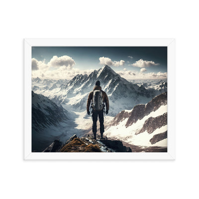 Wanderer auf Berg von hinten - Malerei - Premium Poster mit Rahmen berge xxx 27.9 x 35.6 cm