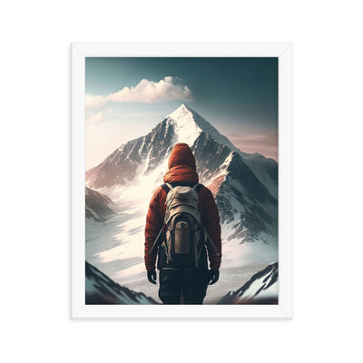 Wanderer von hinten vor einem Berg - Malerei - Premium Poster mit Rahmen berge xxx 27.9 x 35.6 cm