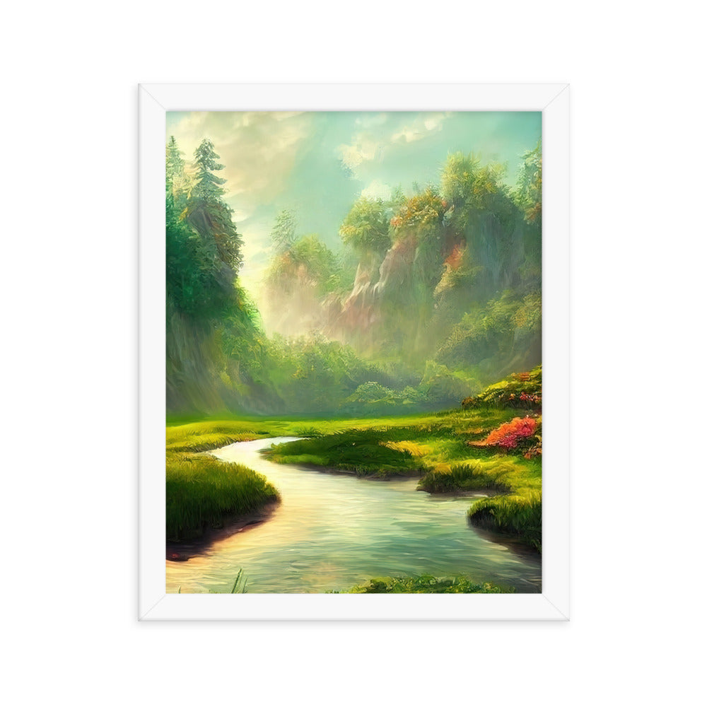 Bach im tropischen Wald - Landschaftsmalerei - Premium Poster mit Rahmen camping xxx 27.9 x 35.6 cm