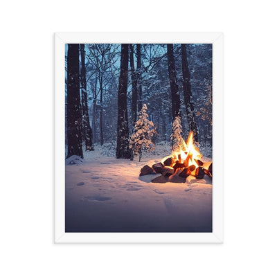 Lagerfeuer im Winter - Camping Foto - Premium Poster mit Rahmen camping xxx 27.9 x 35.6 cm