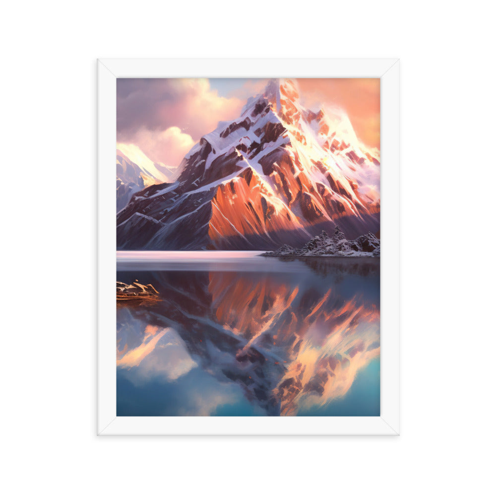 Berg und Bergsee - Landschaftsmalerei - Premium Poster mit Rahmen berge xxx 27.9 x 35.6 cm