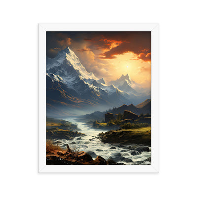 Berge, Sonne, steiniger Bach und Wolken - Epische Stimmung - Premium Poster mit Rahmen berge xxx 27.9 x 35.6 cm
