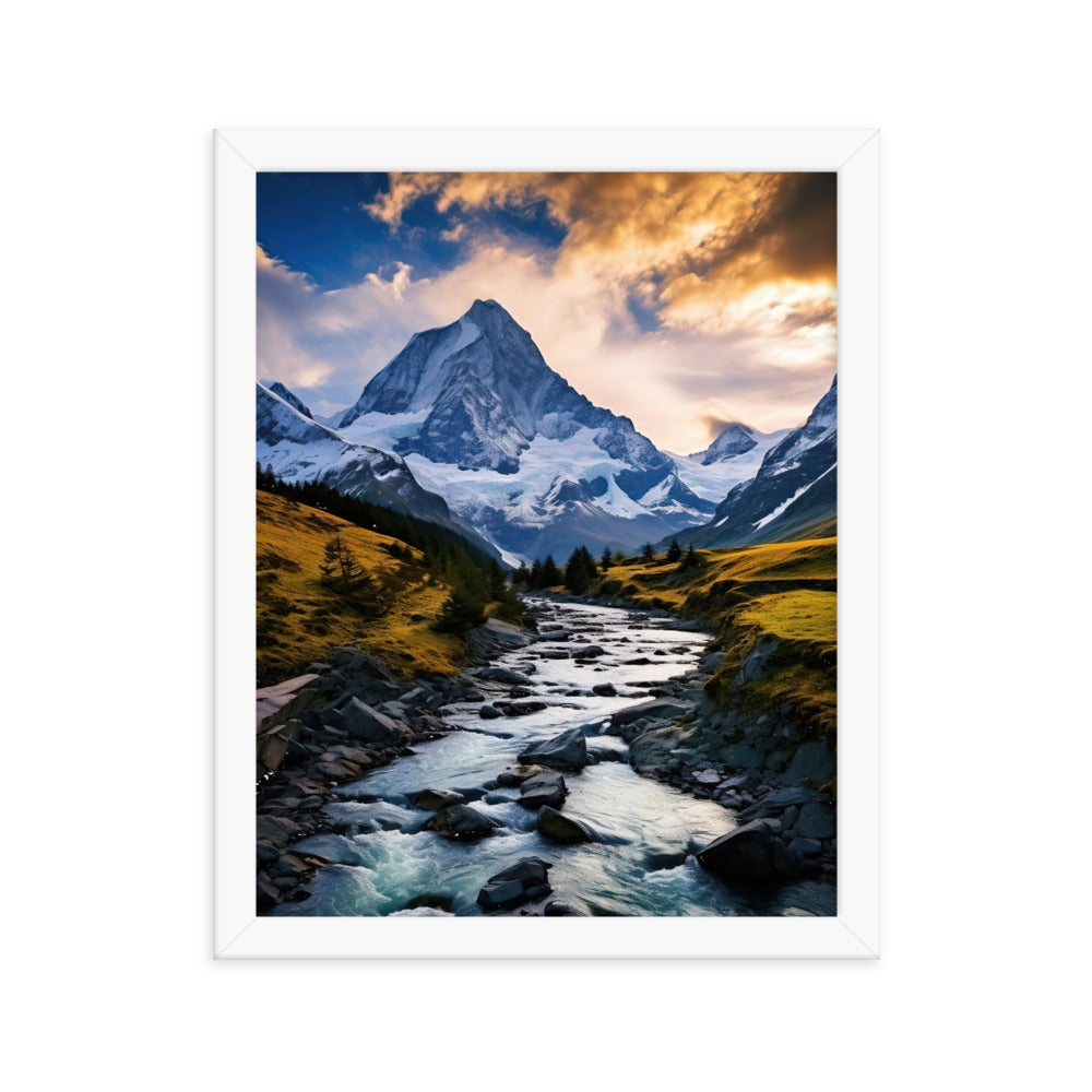 Berge und steiniger Bach - Epische Stimmung - Premium Poster mit Rahmen berge xxx 27.9 x 35.6 cm