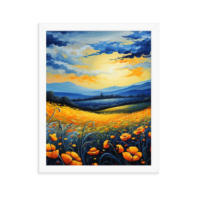 Berglandschaft mit schönen gelben Blumen - Landschaftsmalerei - Premium Poster mit Rahmen berge xxx 27.9 x 35.6 cm