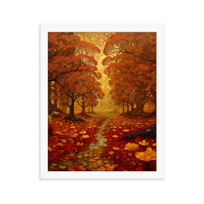 Wald im Herbst und kleiner Bach - Premium Poster mit Rahmen camping xxx 27.9 x 35.6 cm