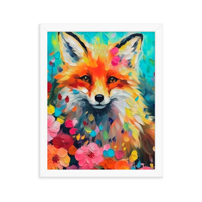 Schöner Fuchs im Blumenfeld - Farbige Malerei - Premium Poster mit Rahmen camping xxx 27.9 x 35.6 cm