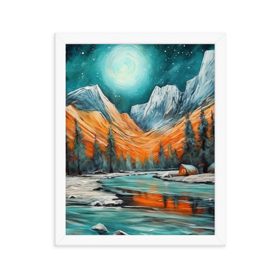 Berglandschaft und Zelte - Nachtstimmung - Landschaftsmalerei - Premium Poster mit Rahmen camping xxx 27.9 x 35.6 cm
