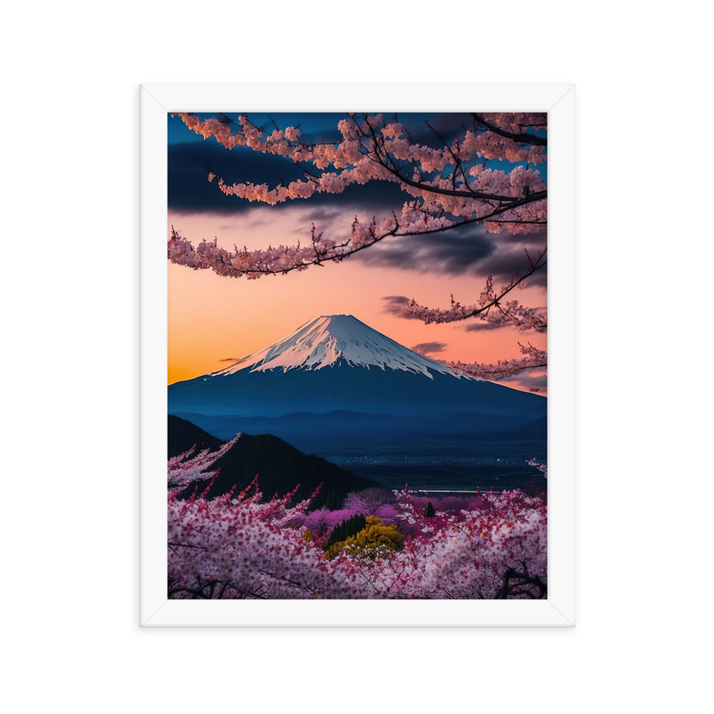 Berg - Pinke Bäume und Blumen - Premium Poster mit Rahmen berge xxx 27.9 x 35.6 cm