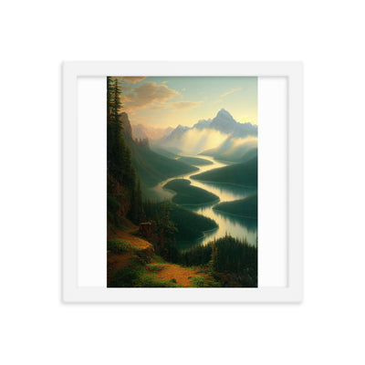 Landschaft mit Bergen, See und viel grüne Natur - Malerei - Premium Poster mit Rahmen berge xxx 30.5 x 30.5 cm