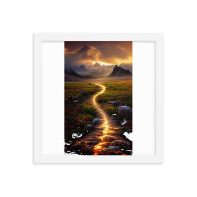 Landschaft mit wilder Atmosphäre - Malerei - Premium Poster mit Rahmen berge xxx 30.5 x 30.5 cm