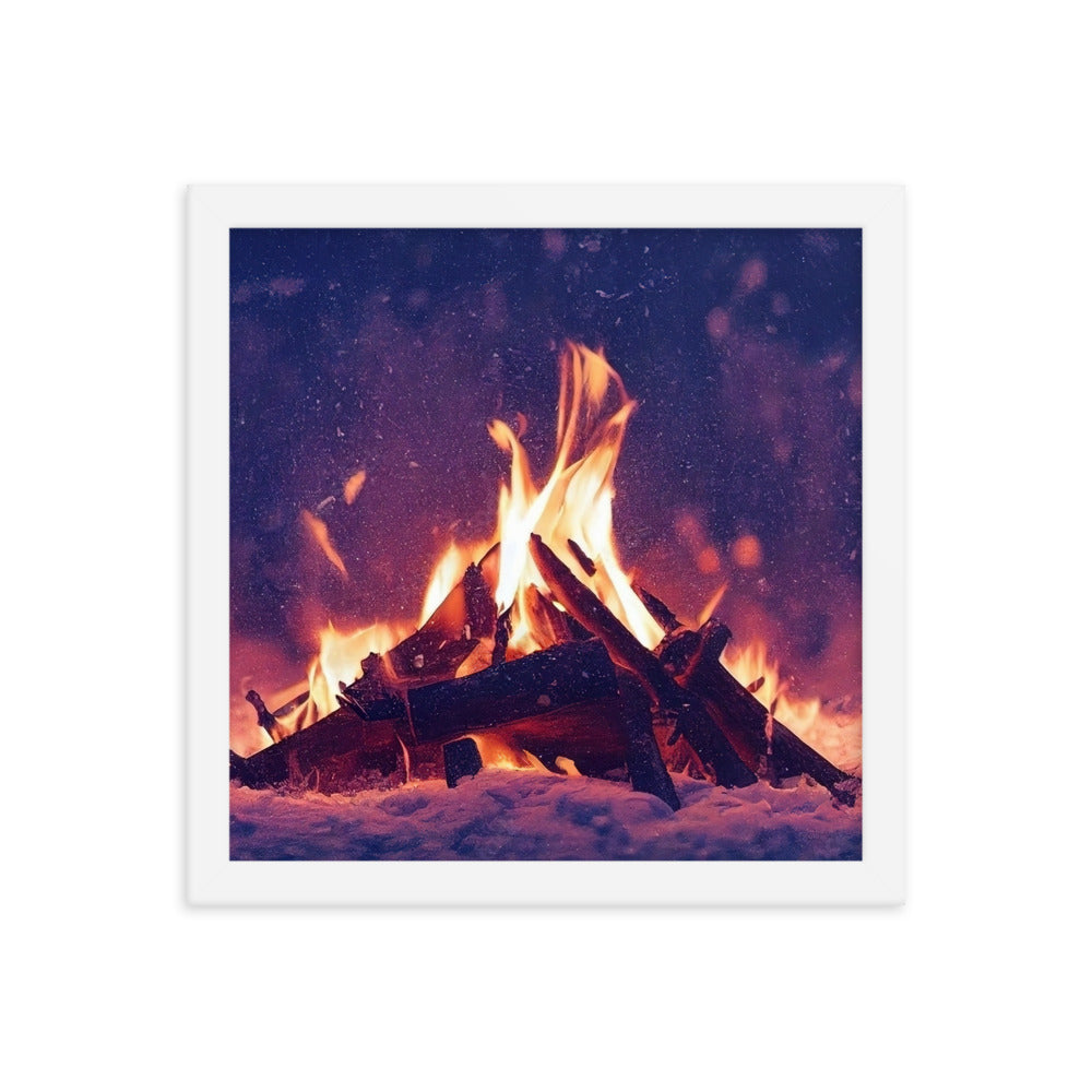 Lagerfeuer im Winter - Campingtrip Foto - Premium Poster mit Rahmen camping xxx 30.5 x 30.5 cm