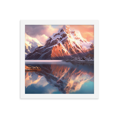 Berg und Bergsee - Landschaftsmalerei - Premium Poster mit Rahmen berge xxx 30.5 x 30.5 cm