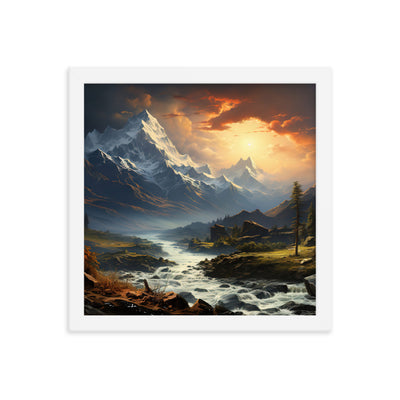 Berge, Sonne, steiniger Bach und Wolken - Epische Stimmung - Premium Poster mit Rahmen berge xxx 30.5 x 30.5 cm