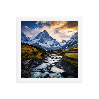 Berge und steiniger Bach - Epische Stimmung - Premium Poster mit Rahmen berge xxx 30.5 x 30.5 cm