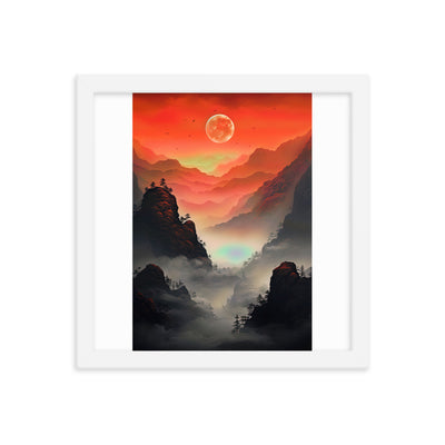 Gebirge, rote Farben und Nebel - Episches Kunstwerk - Premium Poster mit Rahmen berge xxx 30.5 x 30.5 cm