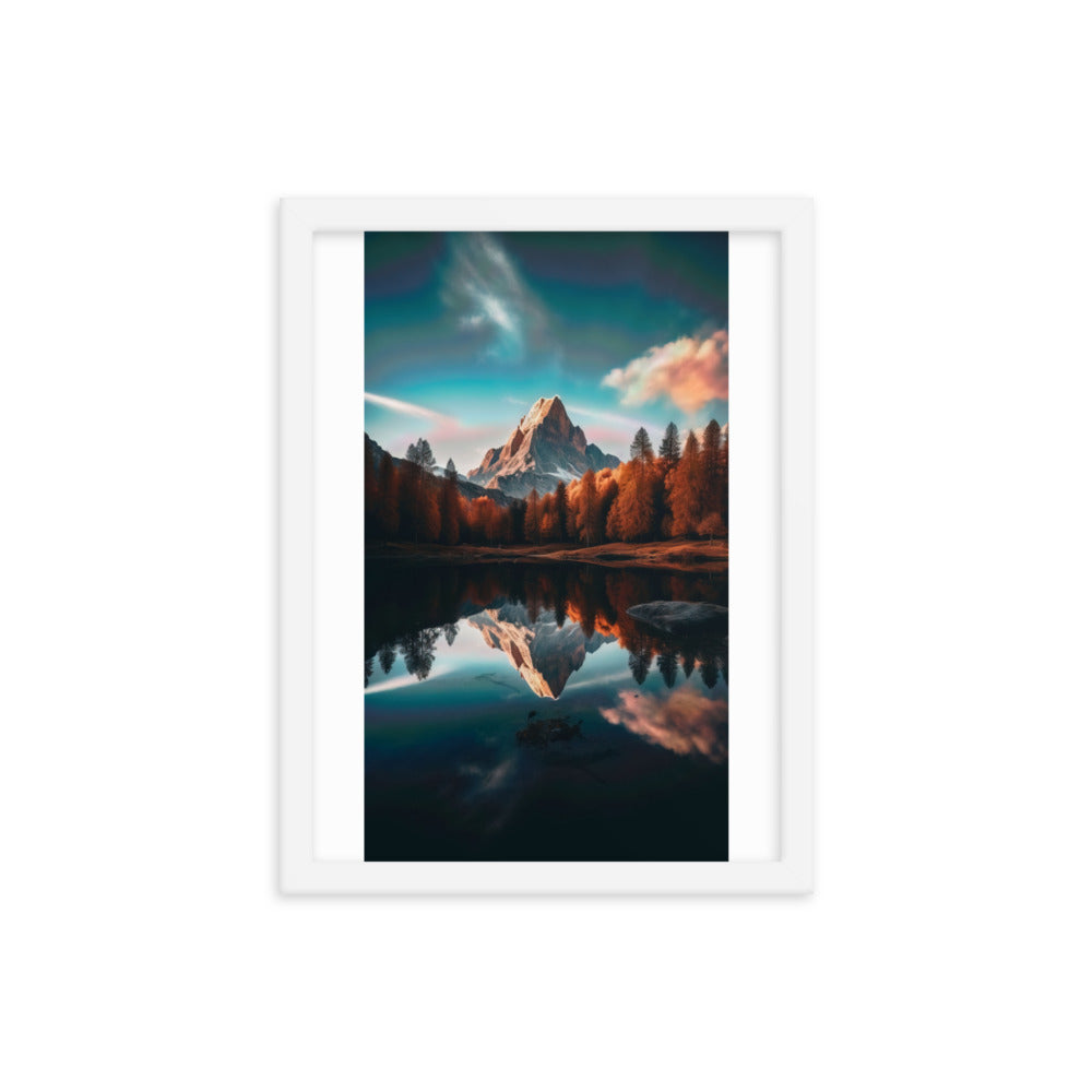 Bergsee, Berg und Bäume - Foto - Premium Poster mit Rahmen berge xxx 30.5 x 40.6 cm