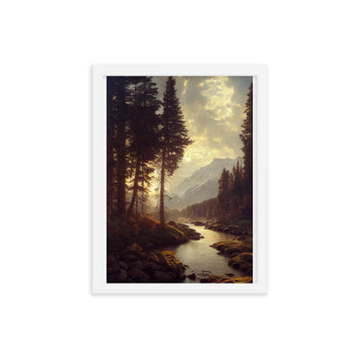 Landschaft mit Bergen, Fluss und Bäumen - Malerei - Premium Poster mit Rahmen berge xxx 30.5 x 40.6 cm