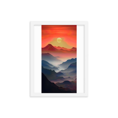 Sonnteruntergang, Gebirge und Nebel - Landschaftsmalerei - Premium Poster mit Rahmen berge xxx 30.5 x 40.6 cm
