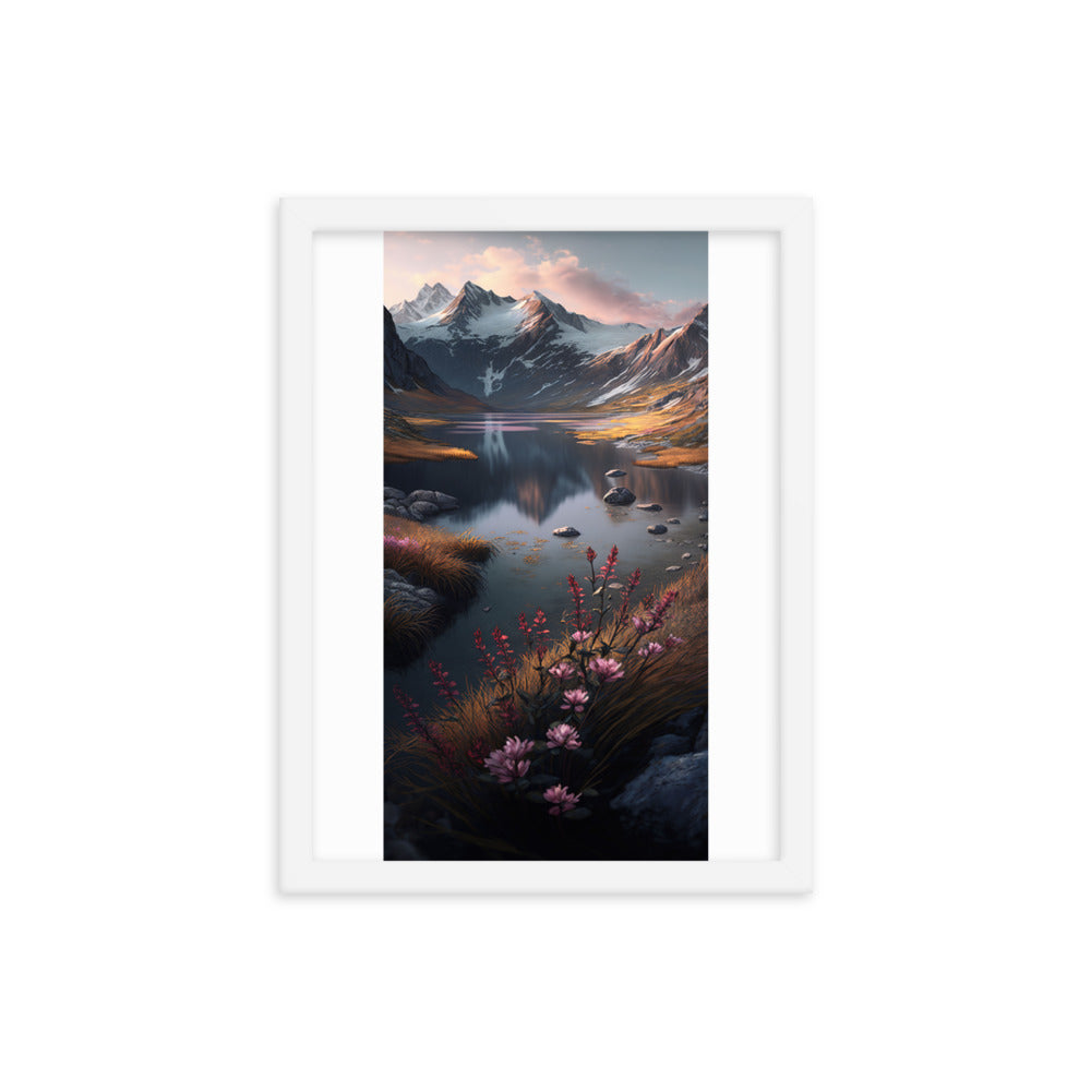 Berge, Bergsee und Blumen - Premium Poster mit Rahmen berge xxx 30.5 x 40.6 cm