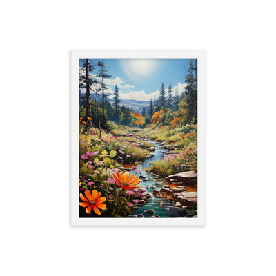 Berge, schöne Blumen und Bach im Wald - Premium Poster mit Rahmen berge xxx 30.5 x 40.6 cm