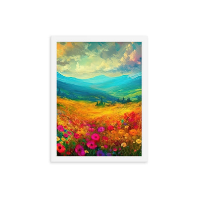 Berglandschaft und schöne farbige Blumen - Malerei - Premium Poster mit Rahmen berge xxx 30.5 x 40.6 cm