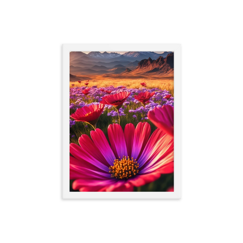 Wünderschöne Blumen und Berge im Hintergrund - Premium Poster mit Rahmen berge xxx 30.5 x 40.6 cm
