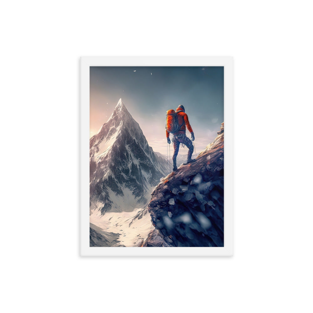 Bergsteiger auf Berg - Epische Malerei - Premium Poster mit Rahmen klettern xxx 30.5 x 40.6 cm