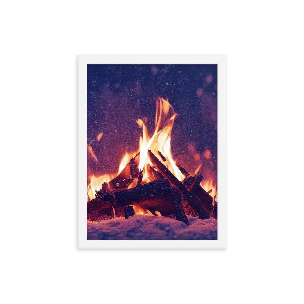 Lagerfeuer im Winter - Campingtrip Foto - Premium Poster mit Rahmen camping xxx 30.5 x 40.6 cm