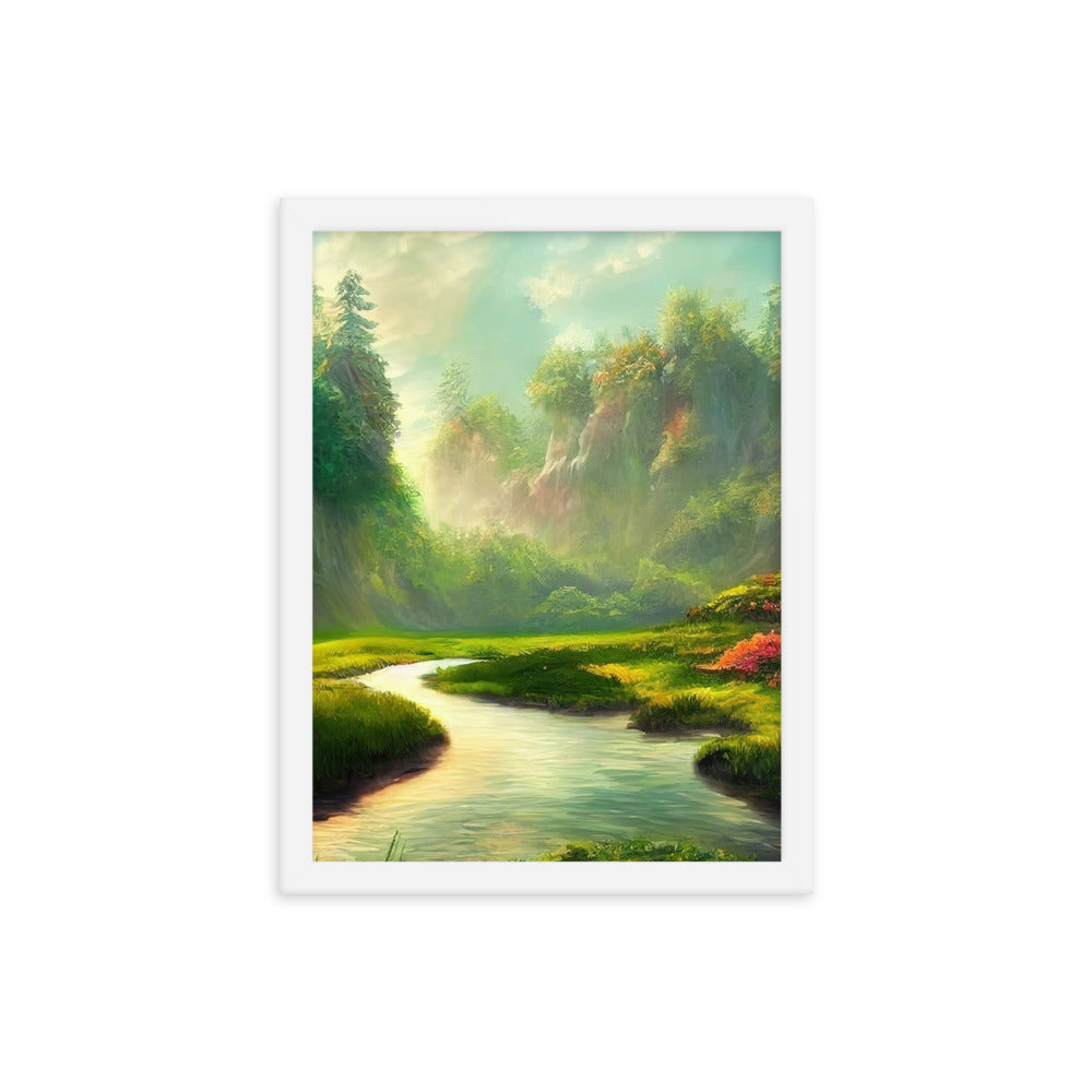 Bach im tropischen Wald - Landschaftsmalerei - Premium Poster mit Rahmen camping xxx 30.5 x 40.6 cm