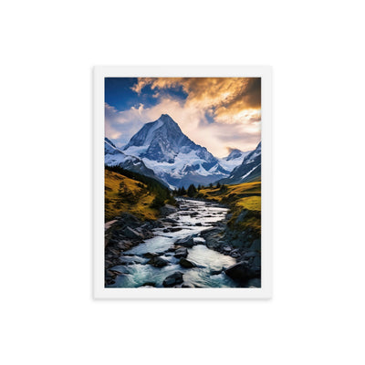 Berge und steiniger Bach - Epische Stimmung - Premium Poster mit Rahmen berge xxx 30.5 x 40.6 cm
