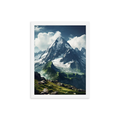 Gigantischer Berg - Landschaftsmalerei - Premium Poster mit Rahmen berge xxx 30.5 x 40.6 cm