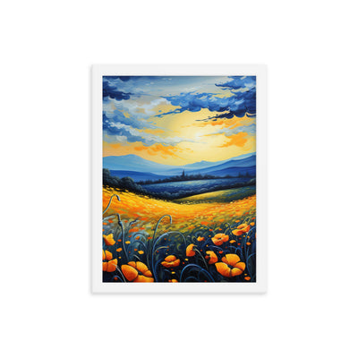 Berglandschaft mit schönen gelben Blumen - Landschaftsmalerei - Premium Poster mit Rahmen berge xxx 30.5 x 40.6 cm