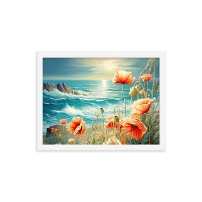 Blumen, Meer und Sonne - Malerei - Premium Poster mit Rahmen camping xxx 30.5 x 40.6 cm