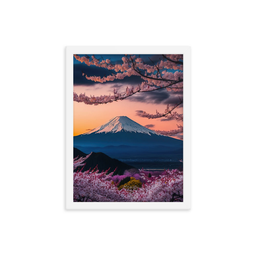 Berg - Pinke Bäume und Blumen - Premium Poster mit Rahmen berge xxx 30.5 x 40.6 cm
