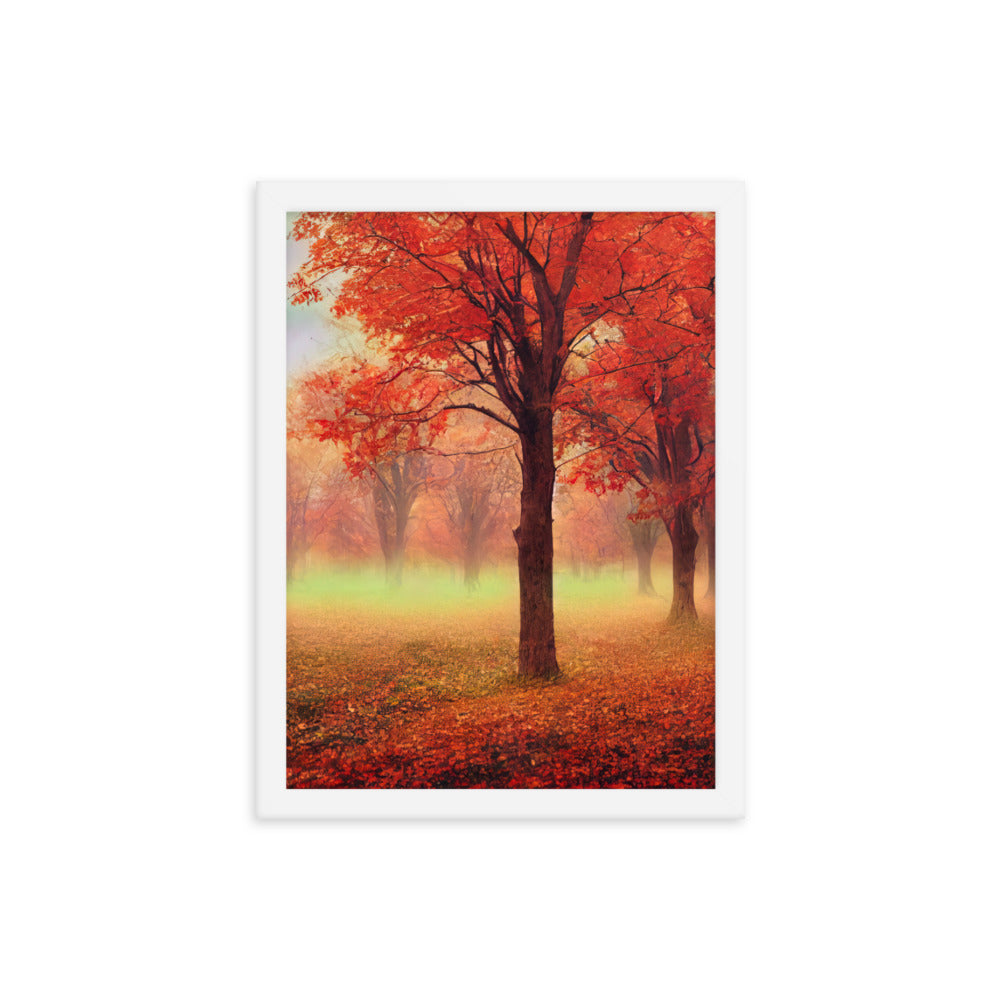 Wald im Herbst - Rote Herbstblätter - Premium Poster mit Rahmen camping xxx 30.5 x 40.6 cm