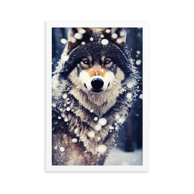 Wolf im Schnee - Episches Foto - Premium Poster mit Rahmen camping xxx 30.5 x 45.7 cm