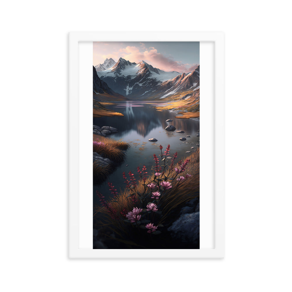 Berge, Bergsee und Blumen - Premium Poster mit Rahmen berge xxx 30.5 x 45.7 cm