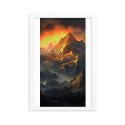 Wunderschöne Himalaya Gebirge im Nebel und Sonnenuntergang - Malerei - Premium Poster mit Rahmen berge xxx 30.5 x 45.7 cm