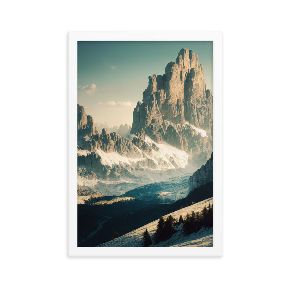 Dolomiten - Landschaftsmalerei - Premium Poster mit Rahmen berge xxx 30.5 x 45.7 cm