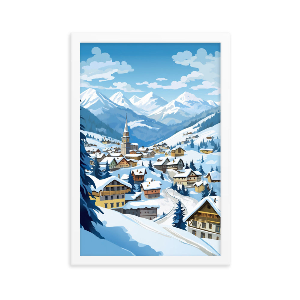 Kitzbühl - Berge und Schnee - Landschaftsmalerei - Premium Poster mit Rahmen ski xxx 30.5 x 45.7 cm