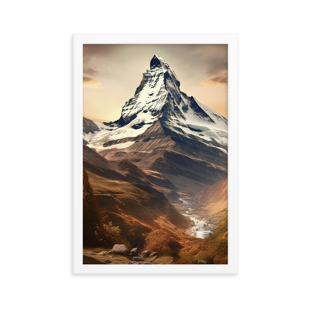 Matterhorn - Epische Malerei - Landschaft - Premium Poster mit Rahmen berge xxx 30.5 x 45.7 cm